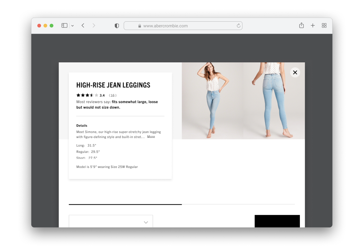 An image of the abercrombie size guide